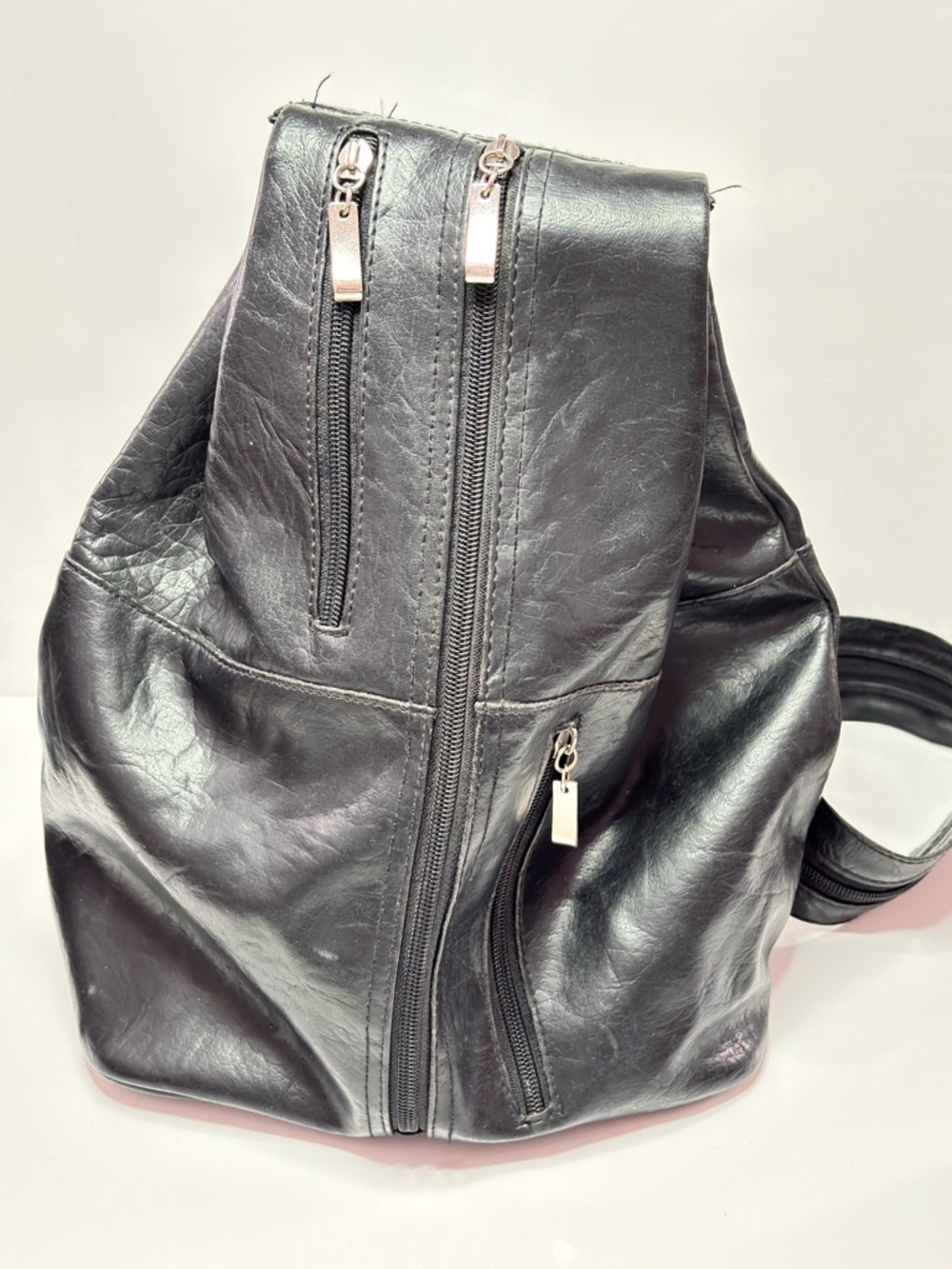 Westpark Sling Backpack Black Faux Leather Convertible